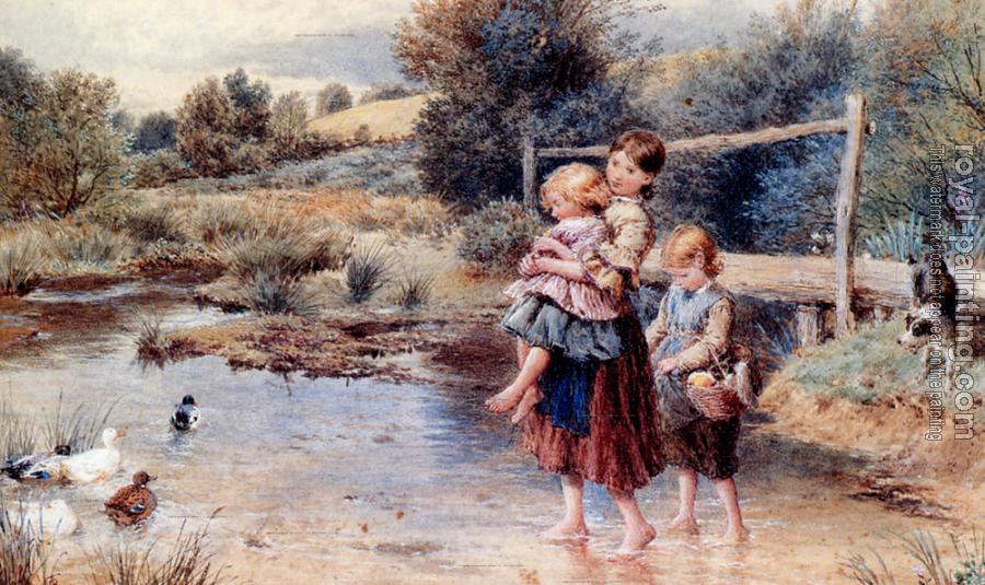 Myles Birket Foster : Children Paddling In A Stream